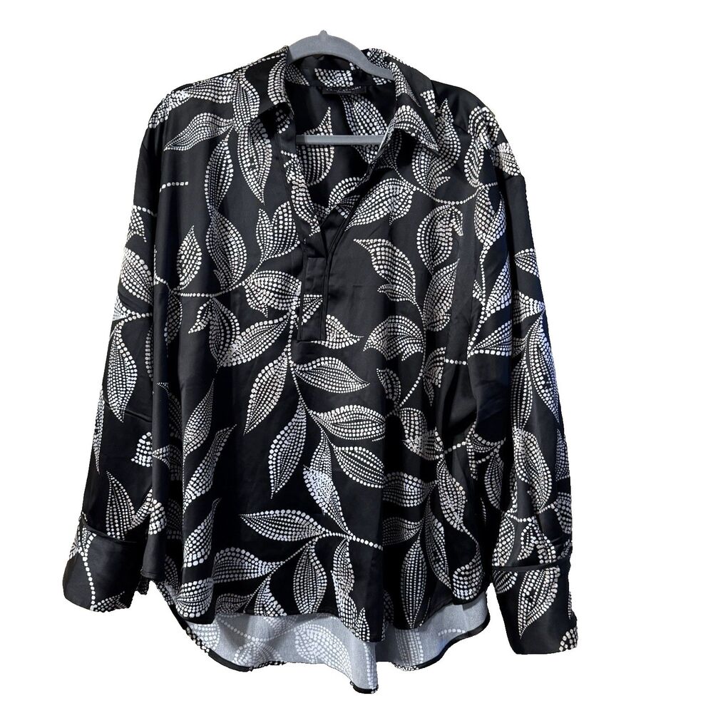 Lane Bryant Blouse Sz 22 Long Sleeve Professional Wear Black White Cream Top